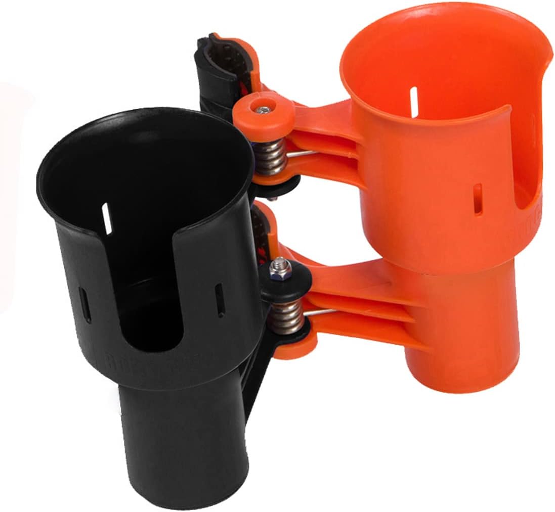 RoboCup ORANGE & BLACK Patented Clamp on Dual Cup, Drink & Rod Holder -   -- ROBOCUP