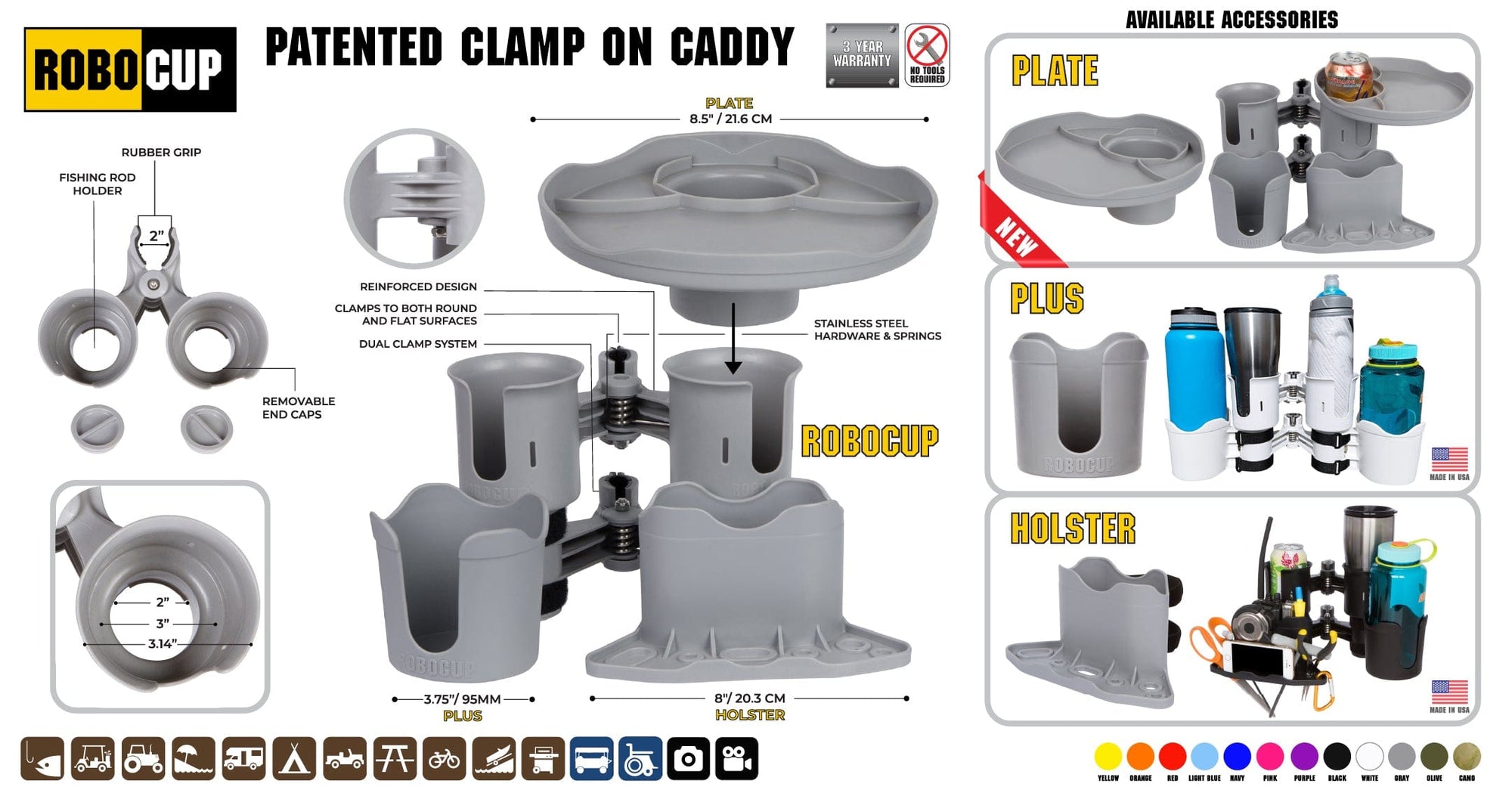 RoboCup clamped to a round surface holding drumsticks