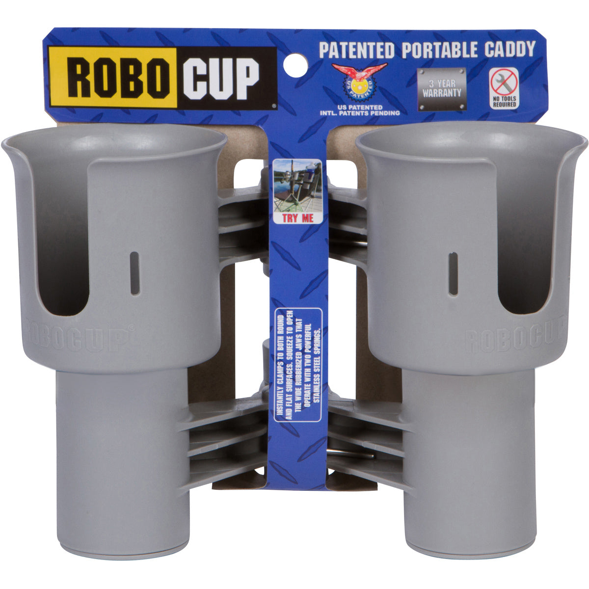 RoboCup GRAY Patented Clamp on Caddy Dual Cup, Drink & Rod Holder -   -- ROBOCUP