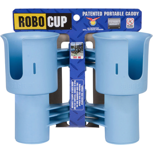 RoboCup, LIGHT BLUE, Patented Clamp on Caddy Dual Cup Drink & Rod Holder -   -- ROBOCUP