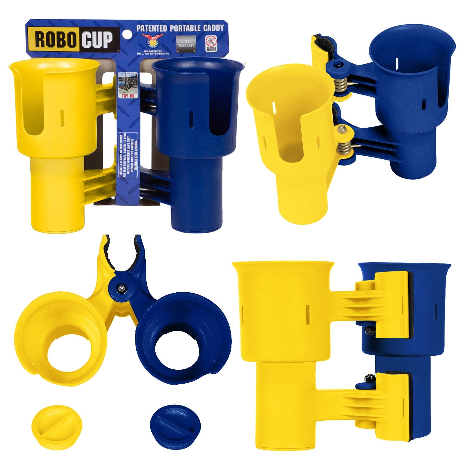 Yellow & Navy robocup holders for boat