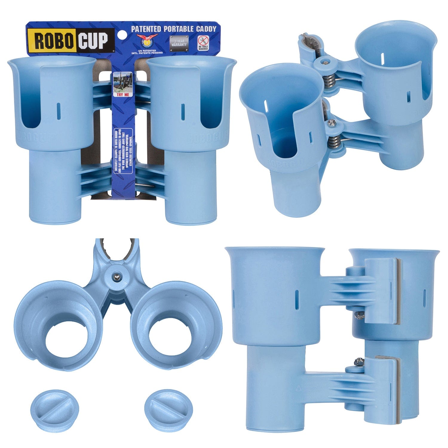 RoboCup GRAY Patented Clamp on Caddy Dual Cup, Drink & Rod Holder -   -- ROBOCUP